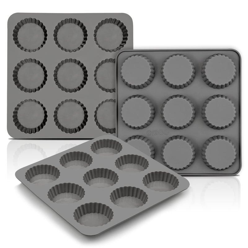 Palksky Chocolate Almond Peanut Butter Cup Mold - (3PCS) 9 Cup Bite Size Fat Bombs Snack Baking Pan/Mini Silicone Cookie Candy Mold for Brownie, Jello, truffle - Image 1